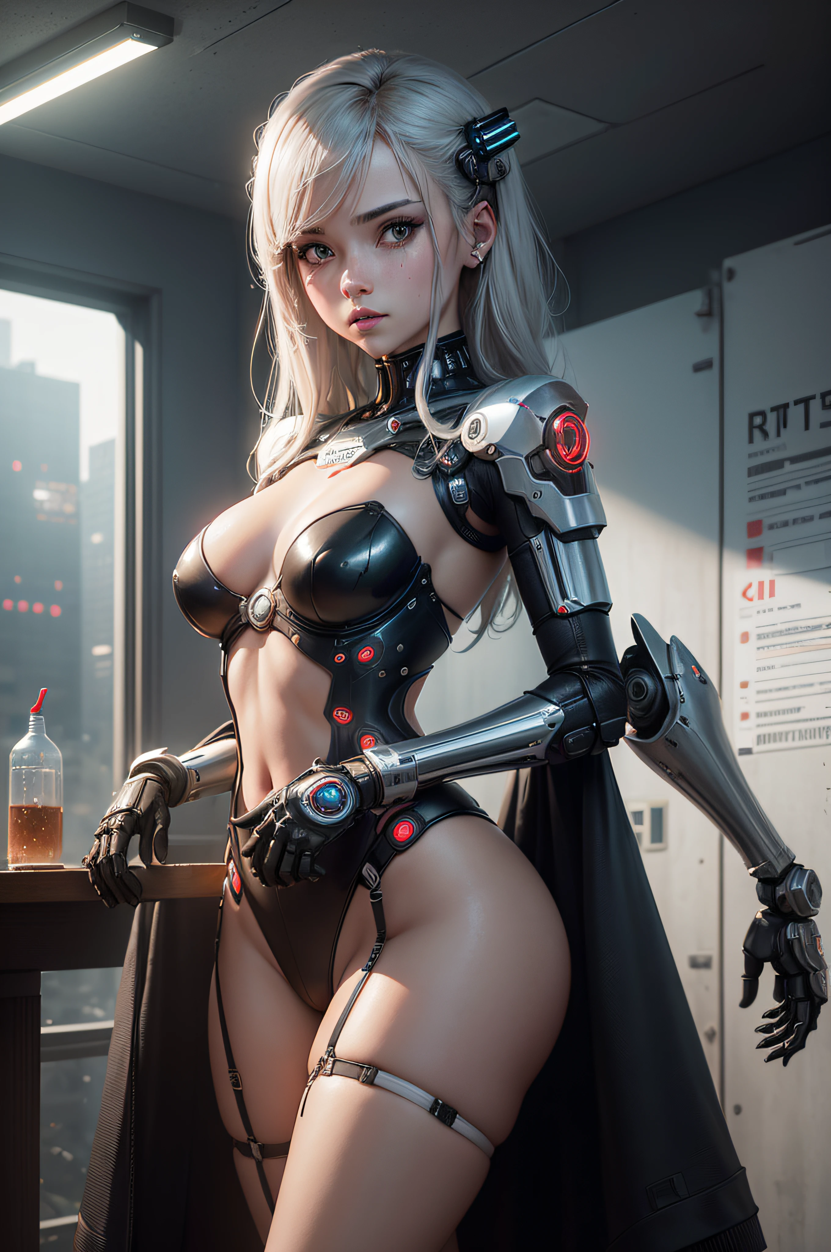 ((calidad superior)), ((obra maestra)), ((realista)), (Los detalles), (fotorrealista:1.5), puppet, marioneta de nadera humanoides tendidos en un piso de concreto, Science-Fiction, HDR, Trazado de rayos, NVIDIA RTX, Los ultra-Highres, Irreal 5, Sub-Surface Scatterring, PBR texturizado, Post-procesamiento, Anisotropic filtering, Profundidad de campos, maximum sharpness and sharpness, Regla de los tercios、8K RAW、(Luminescent Particles:1.4)、(super-detailed CG、Unidad 8k Fondos de pantalla、lighting like a movie、destello de lente、foco nítido、Girl with red lingerie in robotic parts, Arte cyberpunk、arquitectura cyberpunk