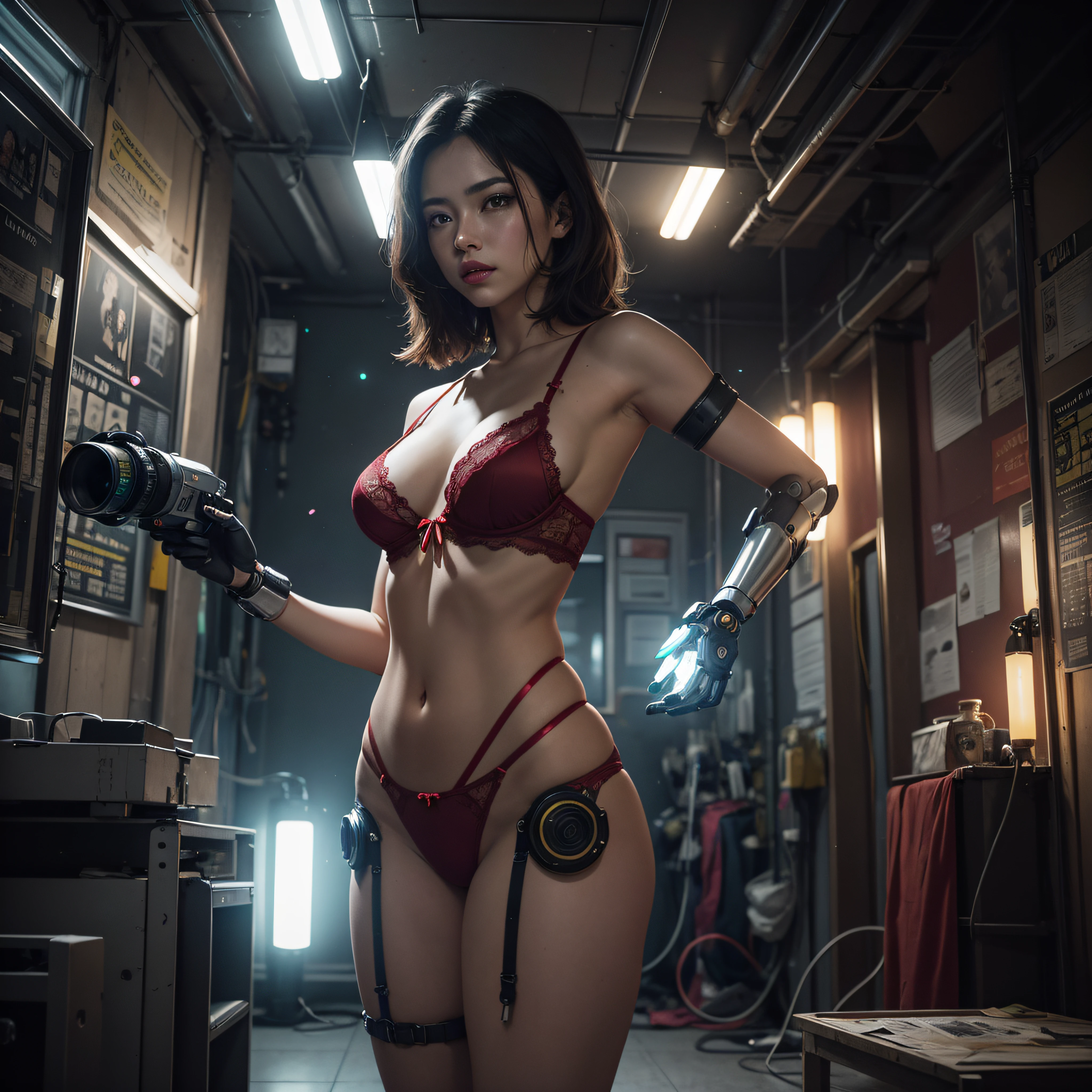 ((calidad superior)), ((obra maestra)), ((realista)), (Los detalles), (fotorrealista:1.5), puppet, marioneta de nadera humanoides tendidos en un piso de concreto, Science-Fiction, HDR, Trazado de rayos, NVIDIA RTX, Los ultra-Highres, Irreal 5, Sub-Surface Scatterring, PBR texturizado, Post-procesamiento, Anisotropic filtering, Profundidad de campos, maximum sharpness and sharpness, Regla de los tercios、8K RAW、(Luminescent Particles:1.4)、(super-detailed CG、Unidad 8k Fondos de pantalla、lighting like a movie、destello de lente、foco nítido、Girl with red lingerie in robotic parts, Arte cyberpunk、arquitectura cyberpunk