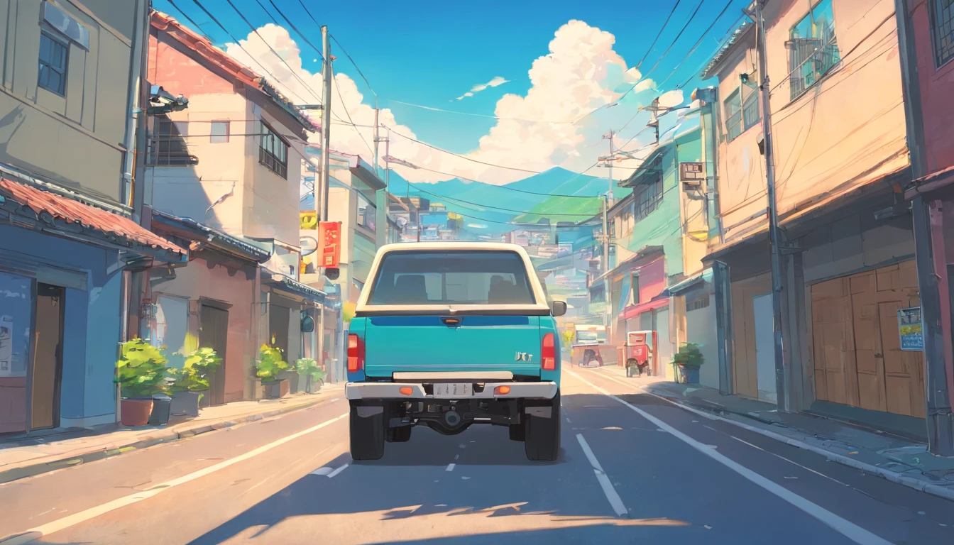 ((hitting a wall))、The truck hits the wall、Cat driving a truck、Futebutesi、malice、Fat cat,Chang'an, China, art nouveau illustration, Detailed sky, chinapunk, Descriptive narrative, solarizing master, quito school, Visual poetry