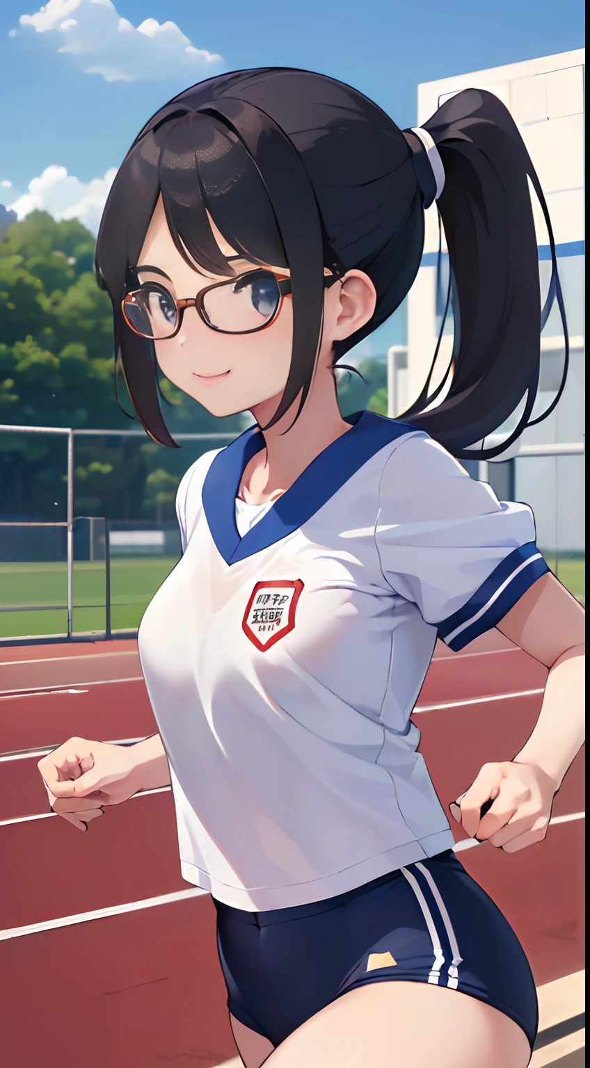field day、Sports day、galleries、Students cheering、Girls racing 100 meters、((top-quality:1.4、8K、32K、nffsw:1.3))、(unparalleled masterpiece ever)、((Raw photography、真实感:1.6))、japanaese girl、Outdoors,playground,school ground,school ground,(Physical Education:1.3),(Per class:1.3)Girl smiling at camera、dynamicposes、(field day、100 meter dash、Running)、dynamic ungle、School gym clothes、Buruma、(Colossal tits:0.5、slender abdomen、Lower body slender)、ulzzang -6500-v1.1、Teenage woman、hyperdetailed face、A detailed eye、with round face、a baby face、Detailed iris、二重まぶた、(((eye glass、cabelos preto e longos、High Up Ponytail)))、photon maping、detailed skin textures、100m