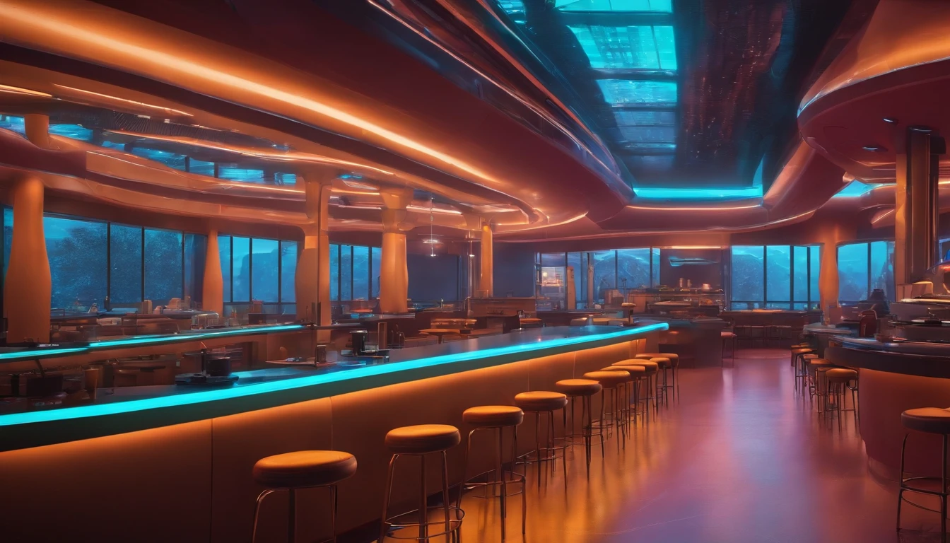 cafeteria, futuristic backdrop, Cyberpunk, 8k