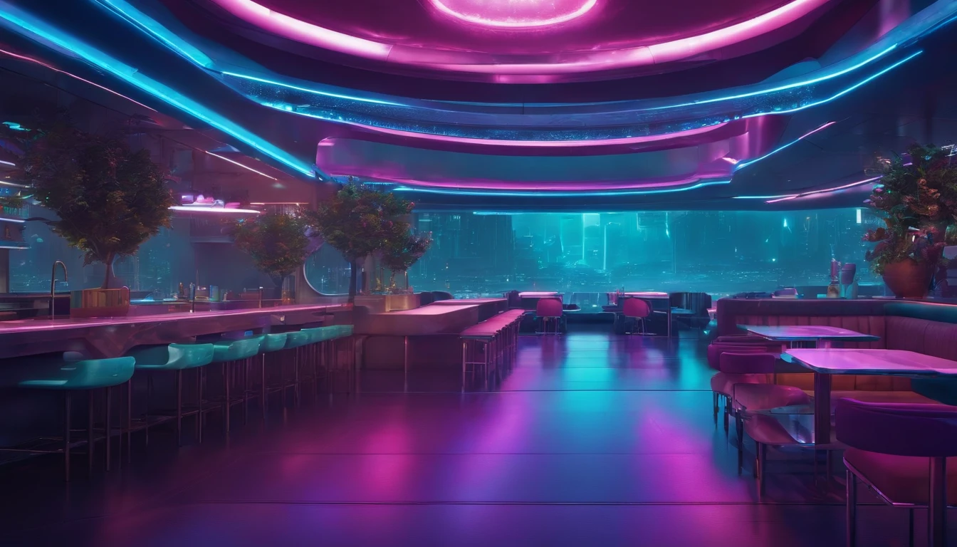 cafeteria, futuristic backdrop, Cyberpunk, 8k