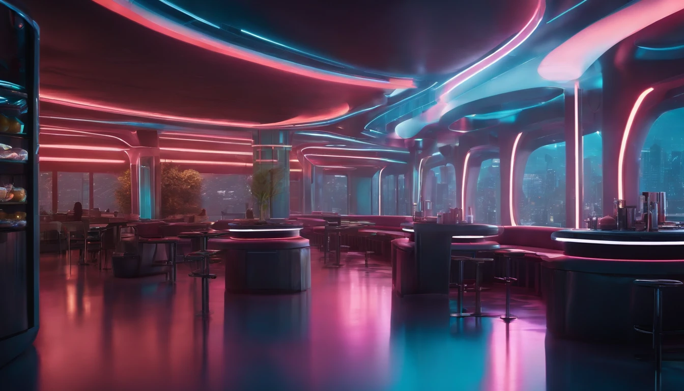 cafeteria, futuristic backdrop, Cyberpunk, 8k