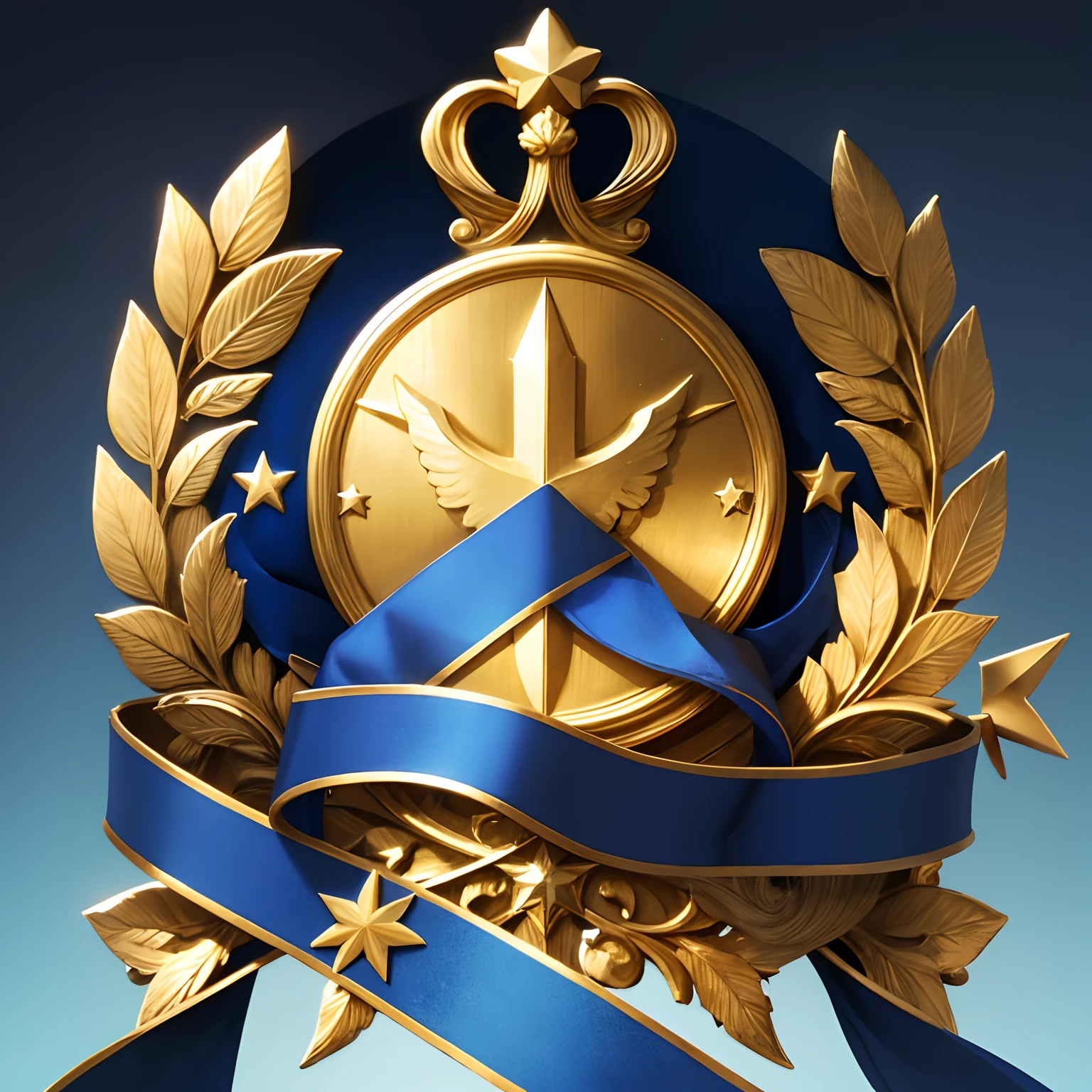 peace, coat of arms, symbol, coat of arms, simple, blue, golden, star, light blue, sky, ribbon, simple, ribbon around, arcane writing, simple