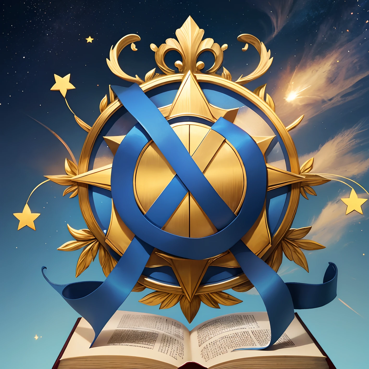 peace, coat of arms, symbol, coat of arms, simple, blue, golden, star, light blue, sky, ribbon, simple, ribbon around, book, magic