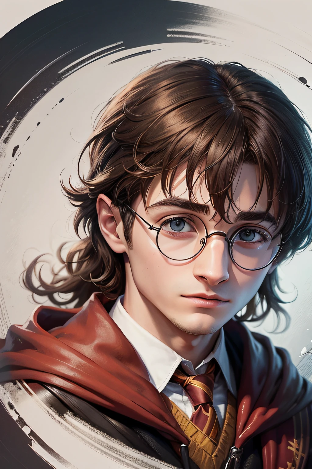 illustration of the character Harry Potter, just the face,cabelo curto, com um fundo branco