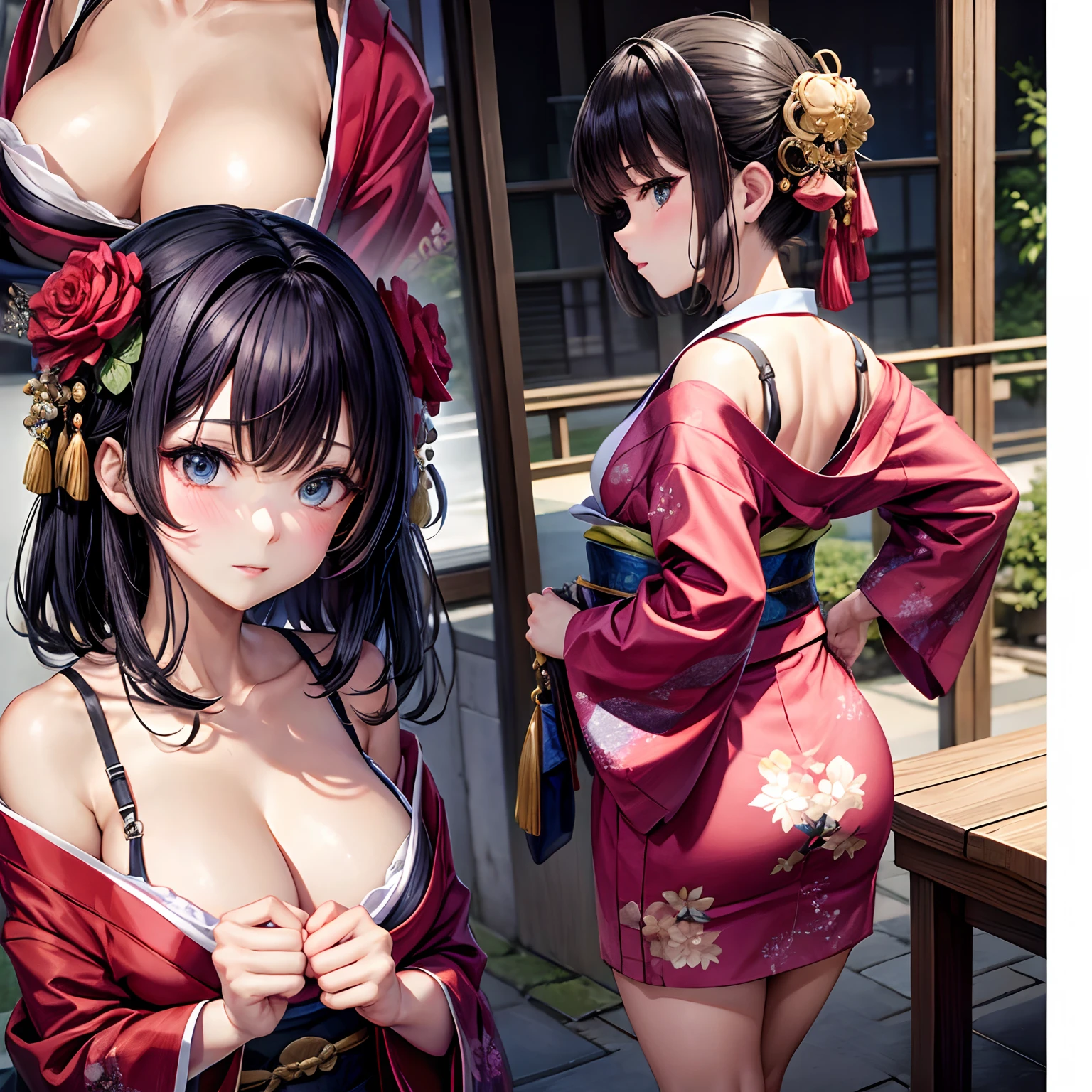 collage 1 adult woman same hairstyle Kimono is just Undressing undergarment bewitching エロ
