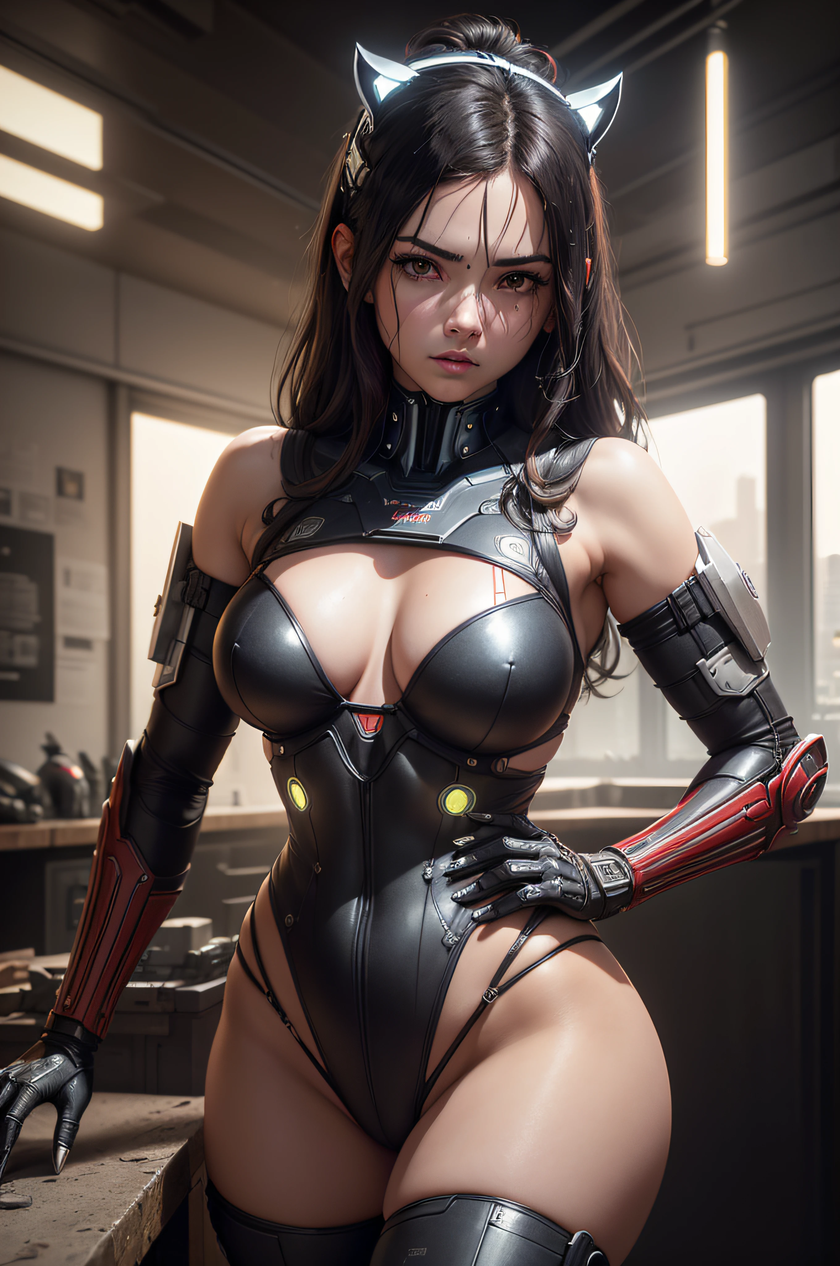 ((calidad superior)), ((obra maestra)), ((realista)), (Los detalles), (fotorrealista:1.5), puppet, marioneta de nadera humanoides tendidos en un piso de concreto, Science-Fiction, HDR, Trazado de rayos, NVIDIA RTX, Los ultra-Highres, Irreal 5, Sub-Surface Scatterring, PBR texturizado, Post-procesamiento, Anisotropic filtering, Profundidad de campos, maximum sharpness and sharpness, Regla de los tercios、8K RAW、(Luminescent Particles:1.4)、(super-detailed CG、Unidad 8k Fondos de pantalla、lighting like a movie、destello de lente、foco nítido、Girl with red lingerie in robotic parts, garras wolverine, marvel, Arte cyberpunk、arquitectura cyberpunk