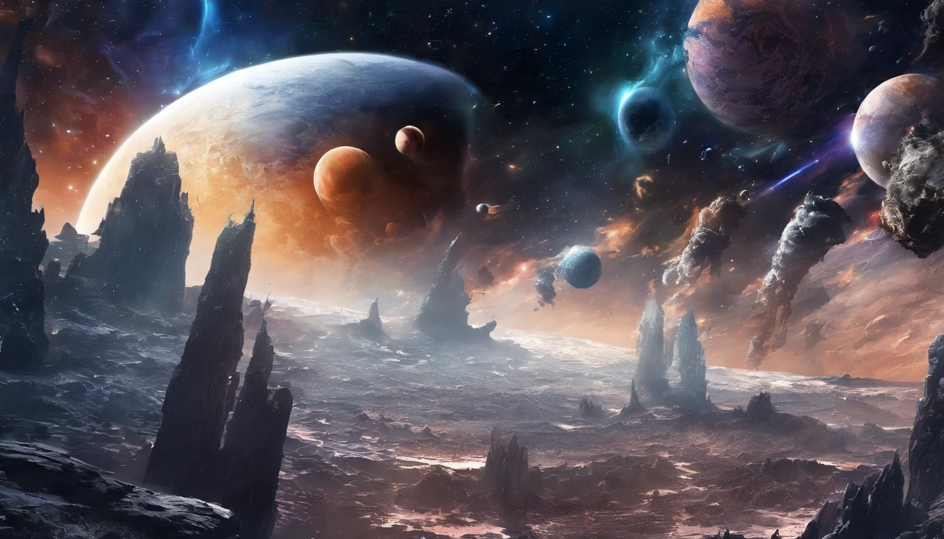 masterpiece,top-quality,Detailed lunar surface,On the ground of the moon,One girl on the moon,(A large and beautiful earth that emerges in detail:1.4),ultra-detailliert,Blue Earth,weightless,distortion,The Looming Earth,Between the other world and this world,The Great Explosion of the Galaxy,((((conflict))))
