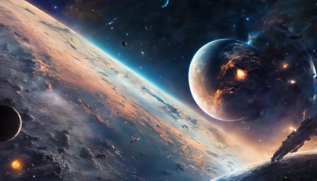 masterpiece,top-quality,Detailed lunar surface,On the ground of the moon,One girl on the moon,(A large and beautiful earth that emerges in detail:1.4),ultra-detailliert,Blue Earth,weightless,distortion,The Looming Earth,Between the other world and this world,The Great Explosion of the Galaxy,((((conflict)))),(((destruction)))
