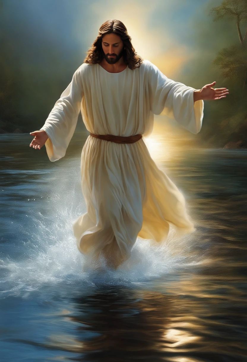 Jesus walking on water, ultra realista