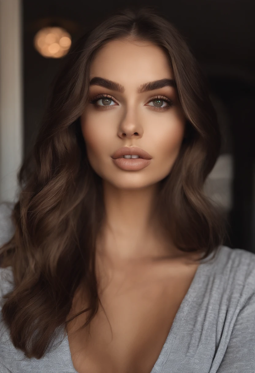 Arafed woman completely , fille sexy aux yeux bruns, ultra realist, Meticulously detailed, Portrait Sophie Mudd, cheveux bruns et grands yeux, selfie of a young woman, Dubai Eyes, Violet Myers, sans maquillage, maquillage naturel, looking straight at camera, Visage avec Artgram, Maquillage subtil, Superbe photo du corps dans la voiture, Medium to large bust
