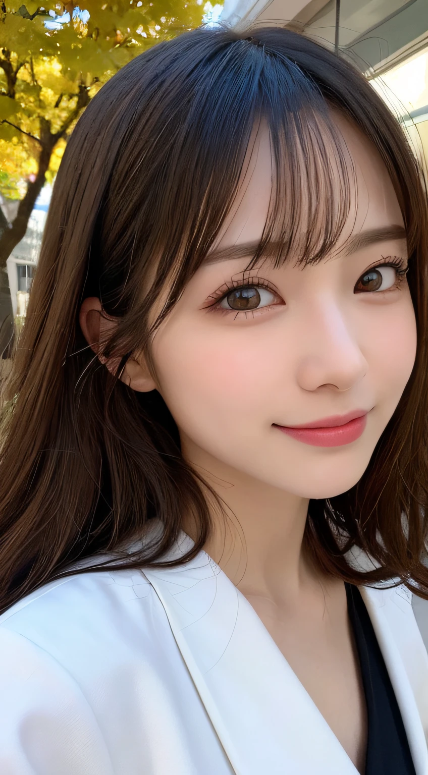 masutepiece, Best Quality, Illustration, Ultra-detailed, finely detail, hight resolution, 8K Wallpaper,japanes、 Perfect dynamic composition, Beautiful detailed eyes, Autumn Women's Fashion,waved hair,small tits、Natural Color Lip, Bold sexy poses,Smile,Harajuku、20 years girl、Cute、Sexy shot looking at camera