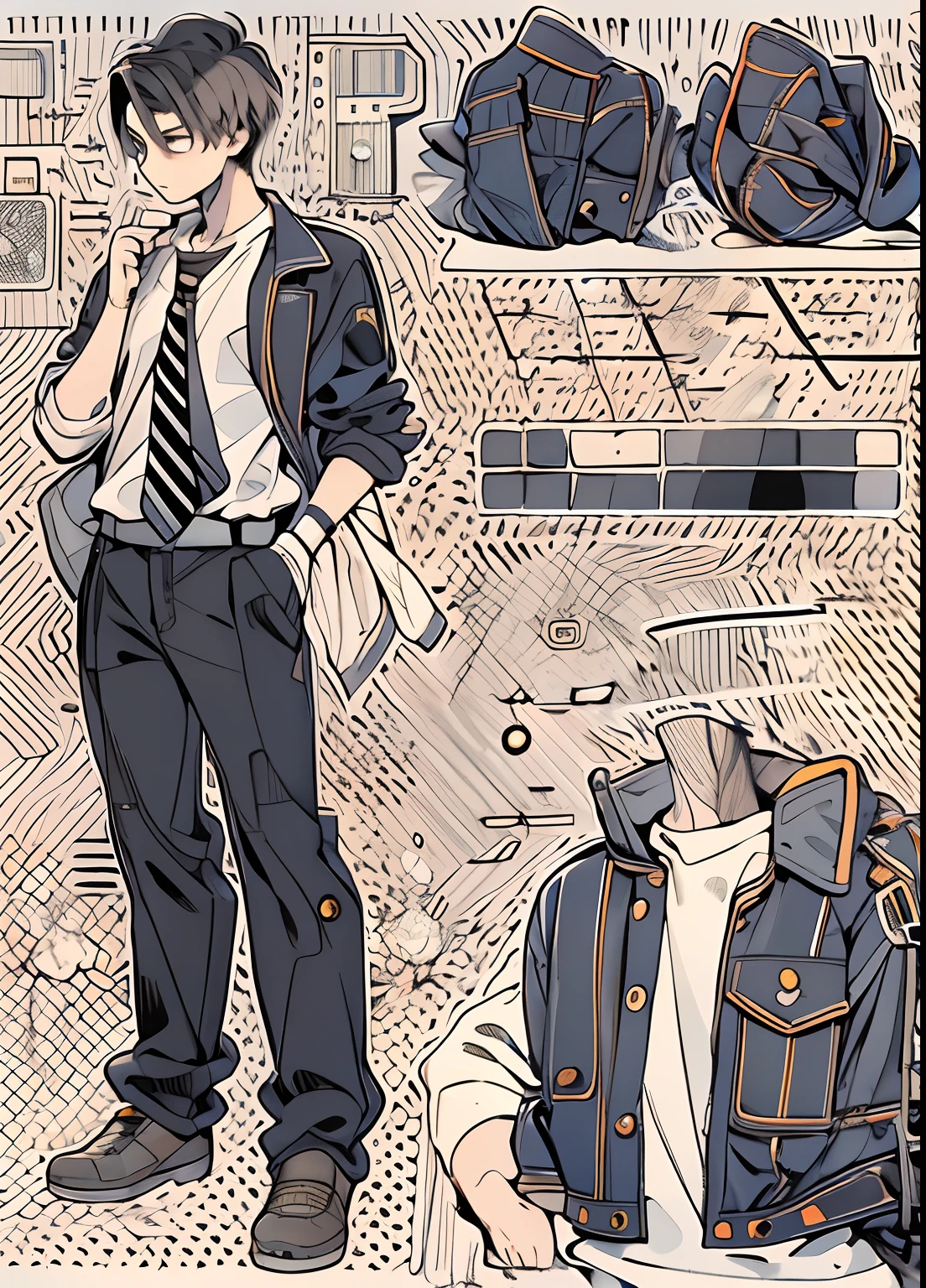 Boy student,Light-colored clothes,short detailed hair,Black color hair,The shirt,full bodyesbian,Third perspective,adolable
