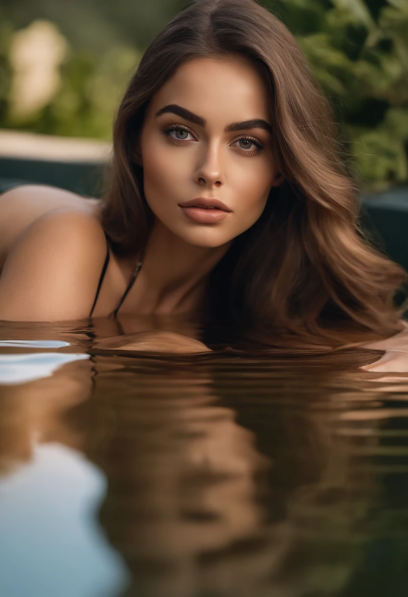 Arafed mujer con sin ropa, Chica sexy con ojos marrones, Retrato Sophie Mudd, brown hair and large eyes, selfie de una mujer joven, Ojos del dormitorio, Violeta Myers, sin maquillaje, Maquillaje natural, staring directly into camera, cara con artgram, maquillaje sutil, Impresionante foto de cuerpo completo, En la piscina, escote