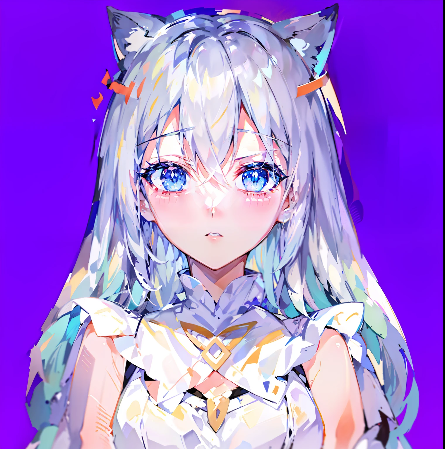 anime girl with long hair and blue eyes wearing a white dress, anime moe artstyle, cute anime catgirl, very beautiful anime cat girl, stylized anime, beautiful anime catgirl, anime stylized, anime catgirl, anime girl with cat ears, anime artstyle, kawaii realistic portrait, anime art style, made with anime painter studio