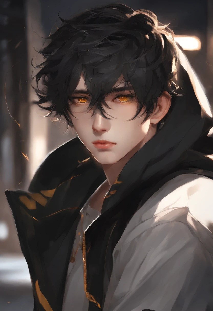 Anime man with yellow eyes and black hair in black hoodie, High quality anime art style, artwork in the style of guweiz, digital anime illustration, anime style character, inspired by Bian Shoumin, anime style portrait, Male anime style, Anime Boy, high quality fan art, highly detailed exquisite fanart, young anime man, by Yang J , Brown eyes