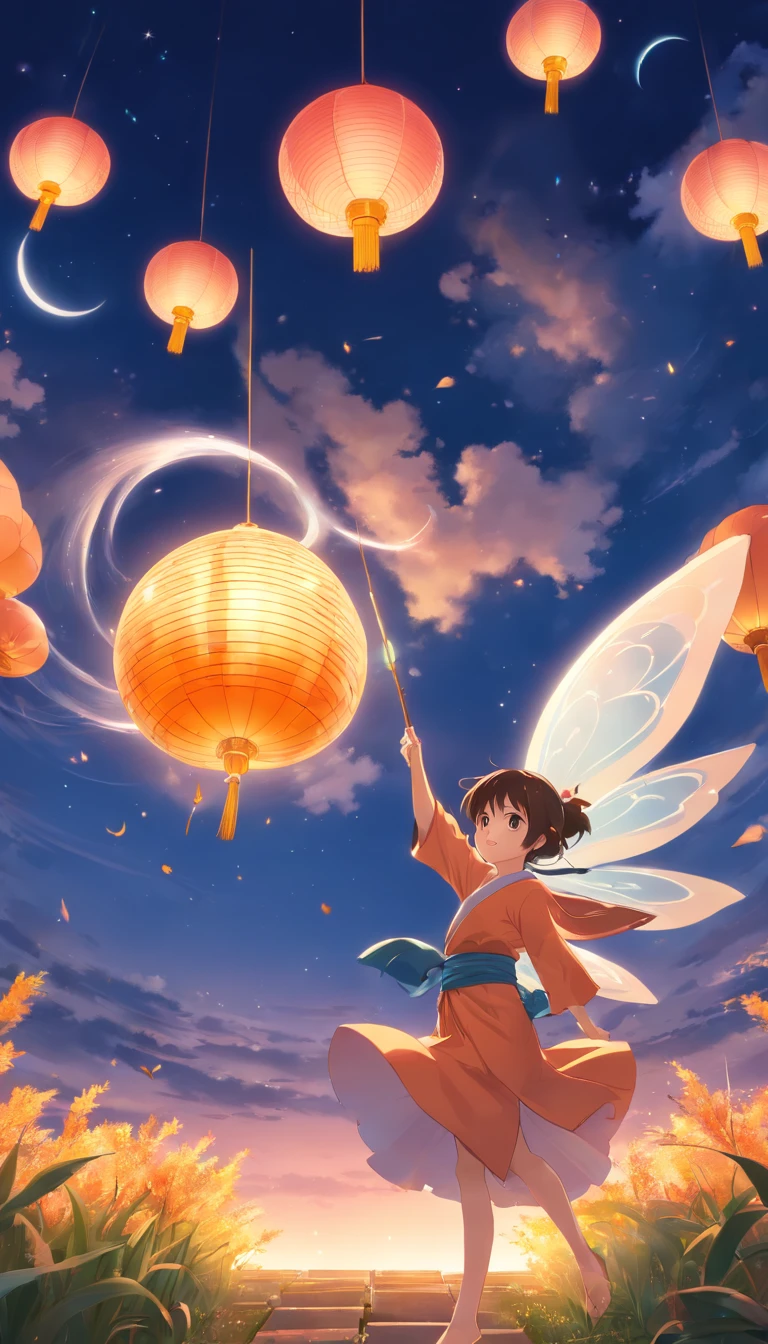 Mid-Autumn Festival, Cute fairy, Beautiful big eyes, Wear ancient costumes,Rabbit in hand, Moon cake, Auspicious clouds, Behind the huge moon, Warm colors, Abstract imagery, ultra-realistic realism, Pixar style, 3d effect, Disney style, Clear edge light, rim-light, fantasy, spotlight, 8K