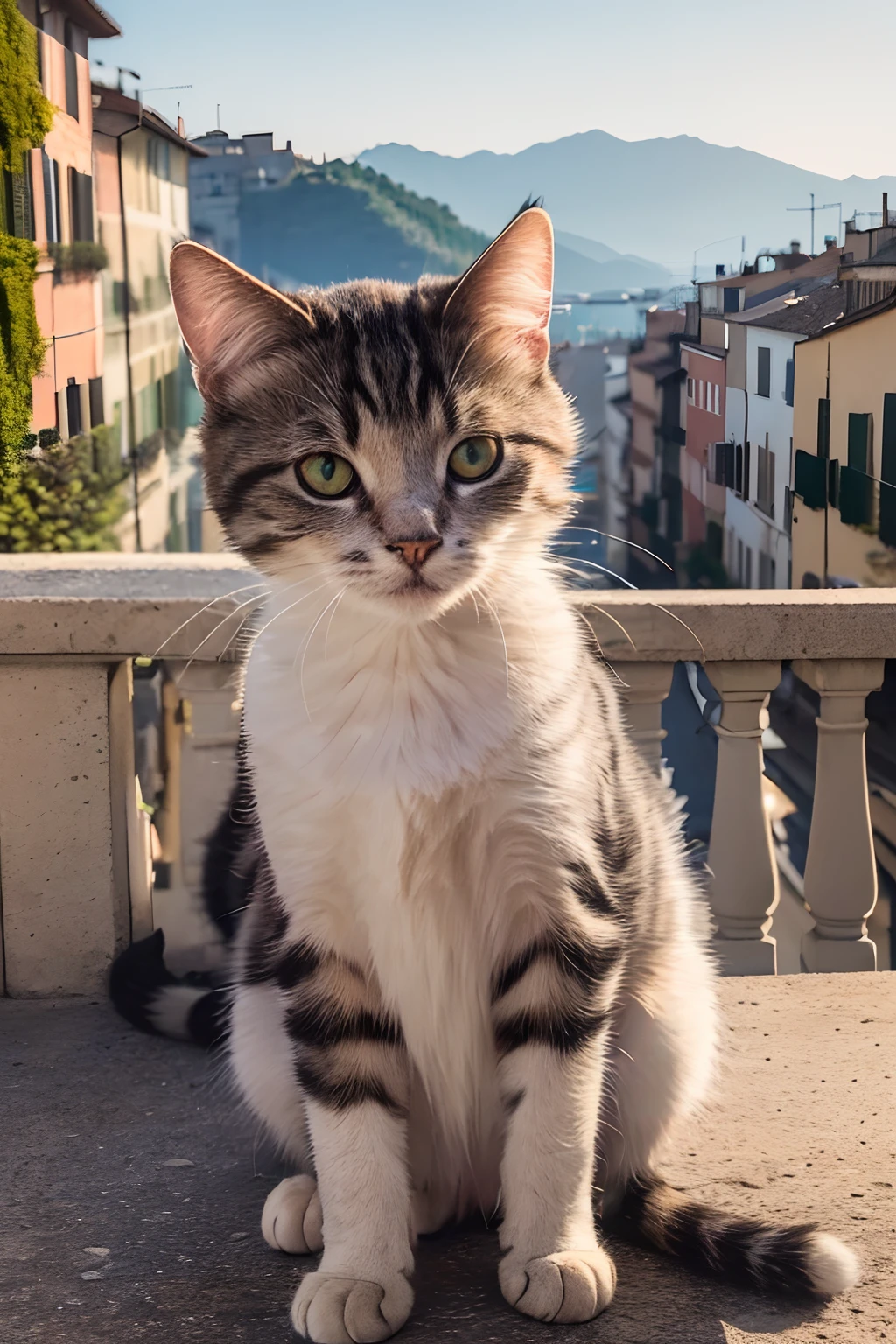 ((top-quality、​masterpiece、photographrealistic:1.4、in 8K))、Cats、(Beautiful Italian city)、cat eyes eyes、Very delicate and beautiful cat、Highly detailed cat、Beautiful Landscapes