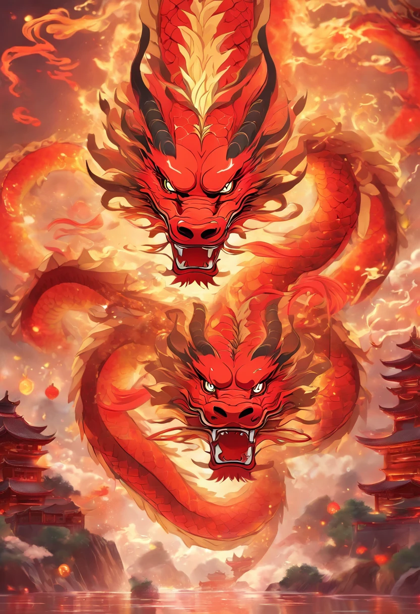 chinesedragon，Traditional Chinese culture，levitating，meander，Red tone，tmasterpiece，4k