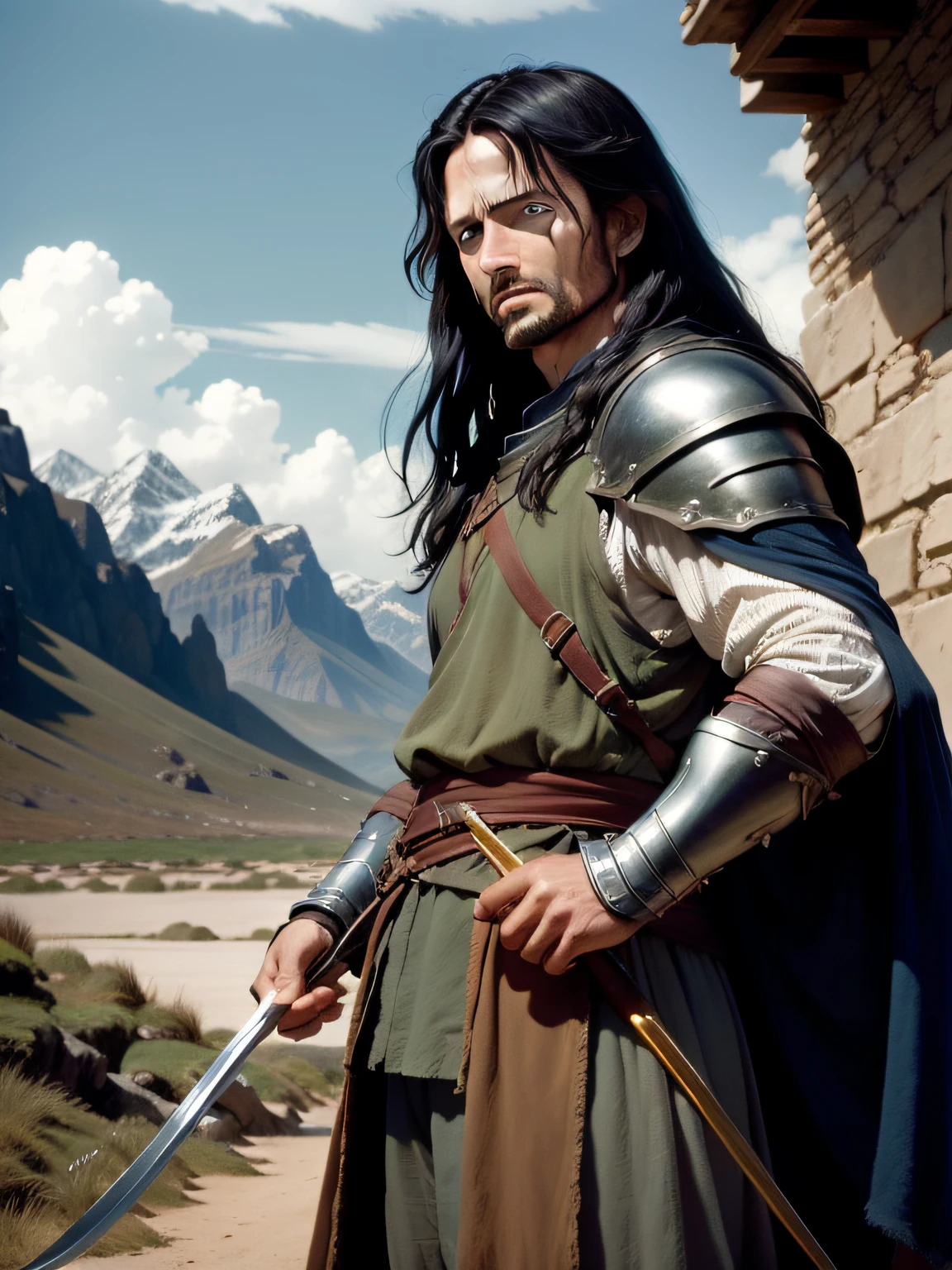 photo of the warrior Aragorn from Lord of the Rings, film grain