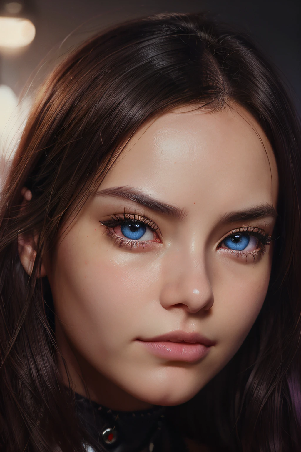 SNTHWVE Style, Nvink punk close-up face portrait (((SKS Person))), smooth soft skin, big dreamy eyes, beautiful intricate colored hair, Symmetrical, anime wide eyes, Soft lighting, Detailed face, by makoto shinkai, Stanley Artgerm Lau, wlop, rossdraws, Concept art, Digital Painting, Look into the camera