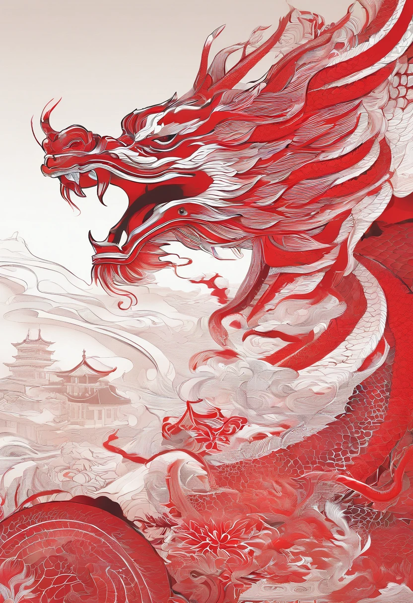 chinesedragon,Traditional Chinese culture,levitating,meander,Red tone,tmasterpiece,4K