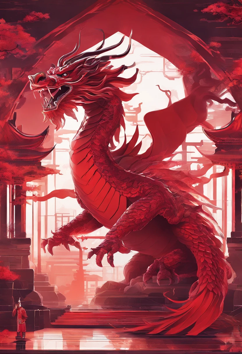 chinesedragon，Traditional Chinese culture，levitating，meander，Red tone，tmasterpiece，4K