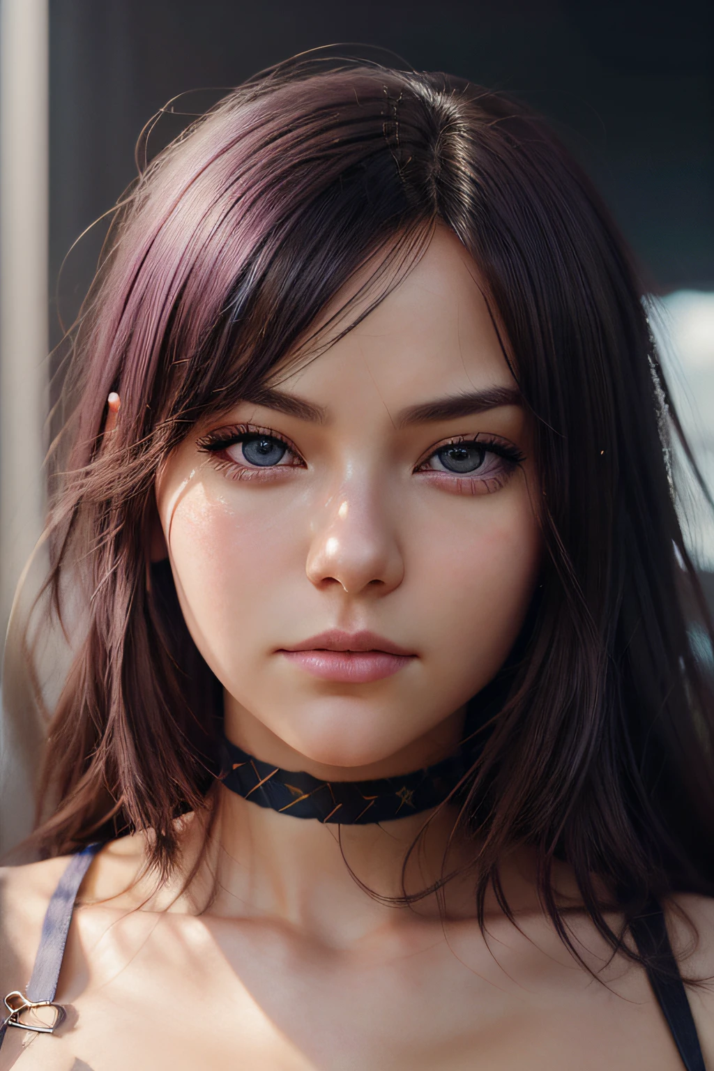 SNTHWVE Style, Nvink punk close-up face portrait (((SKS Person))), smooth soft skin, big dreamy eyes, beautiful intricate colored hair, Symmetrical, anime wide eyes, Soft lighting, Detailed face, by makoto shinkai, Stanley Artgerm Lau, wlop, rossdraws, Concept art, Digital Painting, Look into the camera