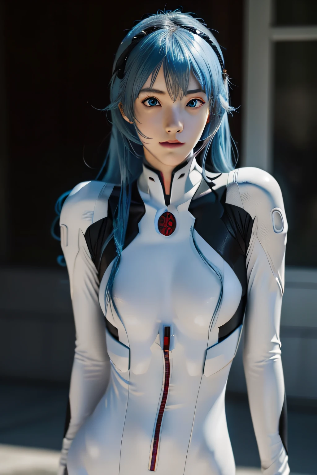 (((Longhaire)))、reiayanami, Rei Ayanami, Blue hair, (Red Eyes:1.5), Blake Bodysuit, Headgear, plugsuit, White bodysuit, BREAK outdoors, city, BREAK looking at viewer, BREAK (masutepiece:1.2), Best Quality, High resolution, Unity 8k壁纸, (Illustration:0.8), (Beautiful detailed eyes:1.6), extra detailed face, Perfect Lighting, extremely details CG, (Perfect hands, Perfect Anatomy),