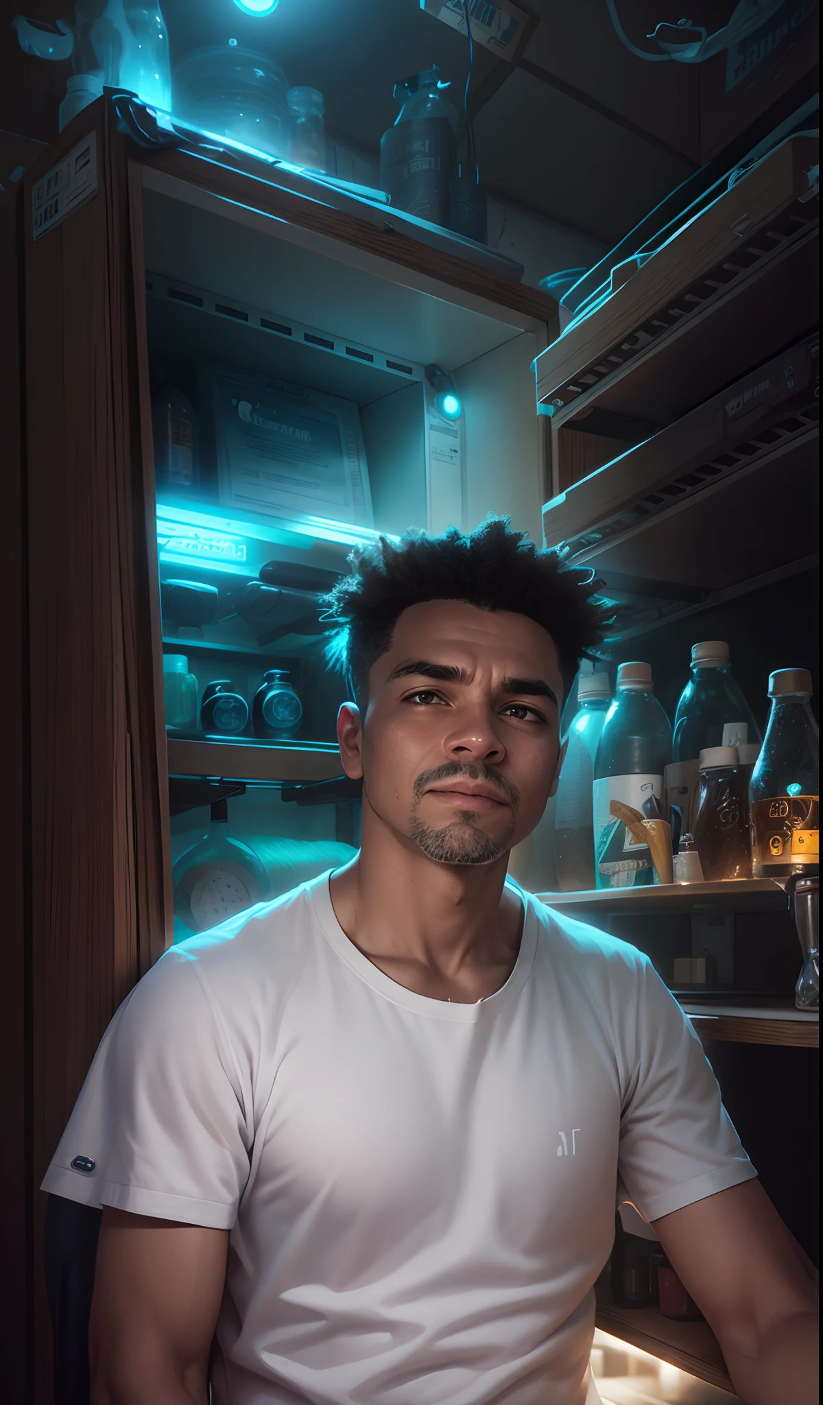 Change the bottle background to electricity, creat realistic Picture 23 years old