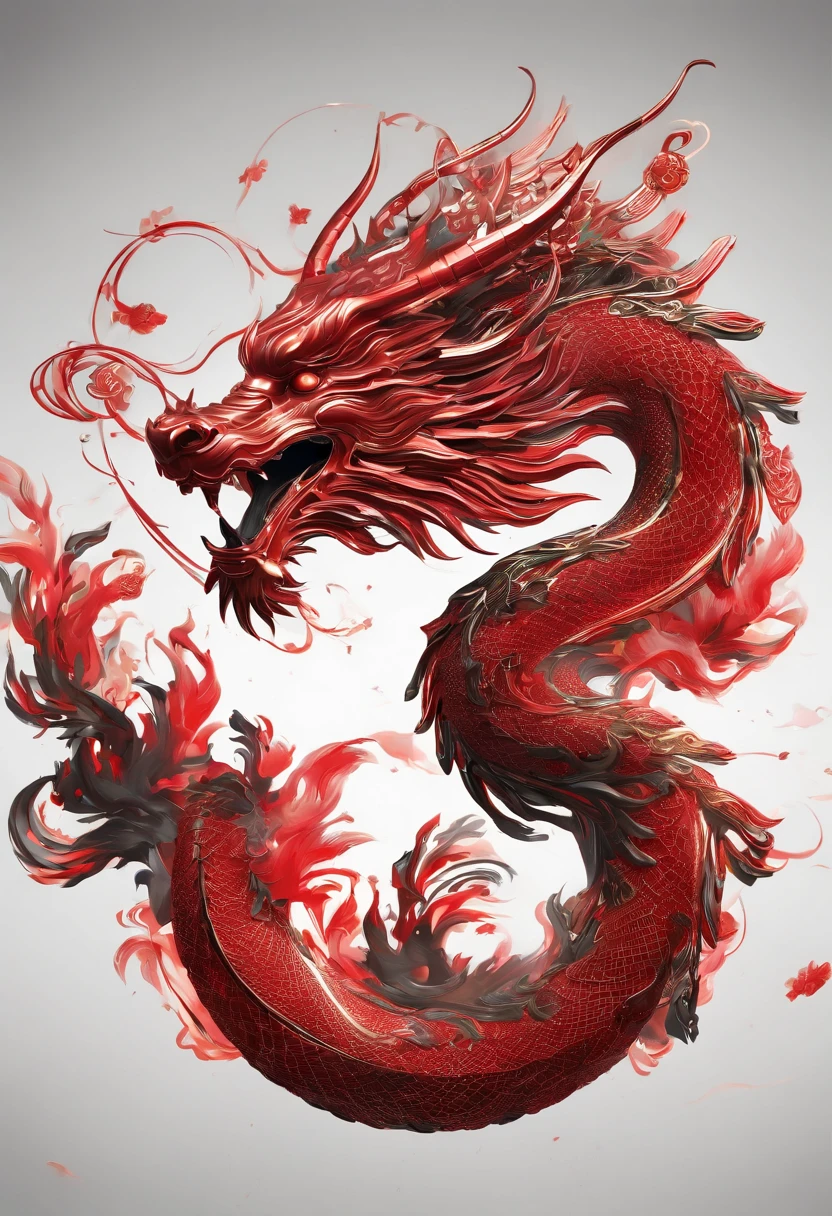 chinesedragon,Traditional Chinese culture,levitating,meander,Red tone,with black background,Golden splash of ink,3D,tmasterpiece,4K