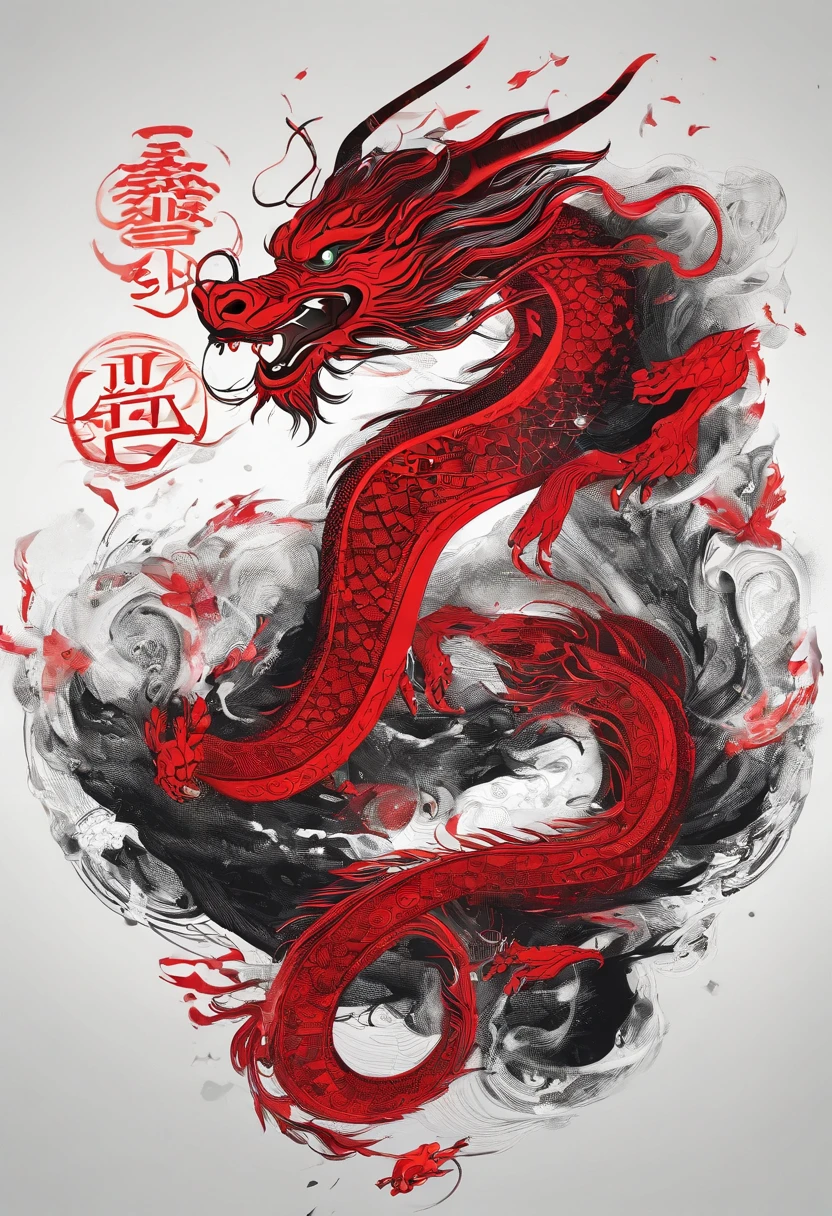 chinesedragon,Traditional Chinese culture,levitating,meander,Red tone,with black background,Golden splash of ink,3D,tmasterpiece,4K