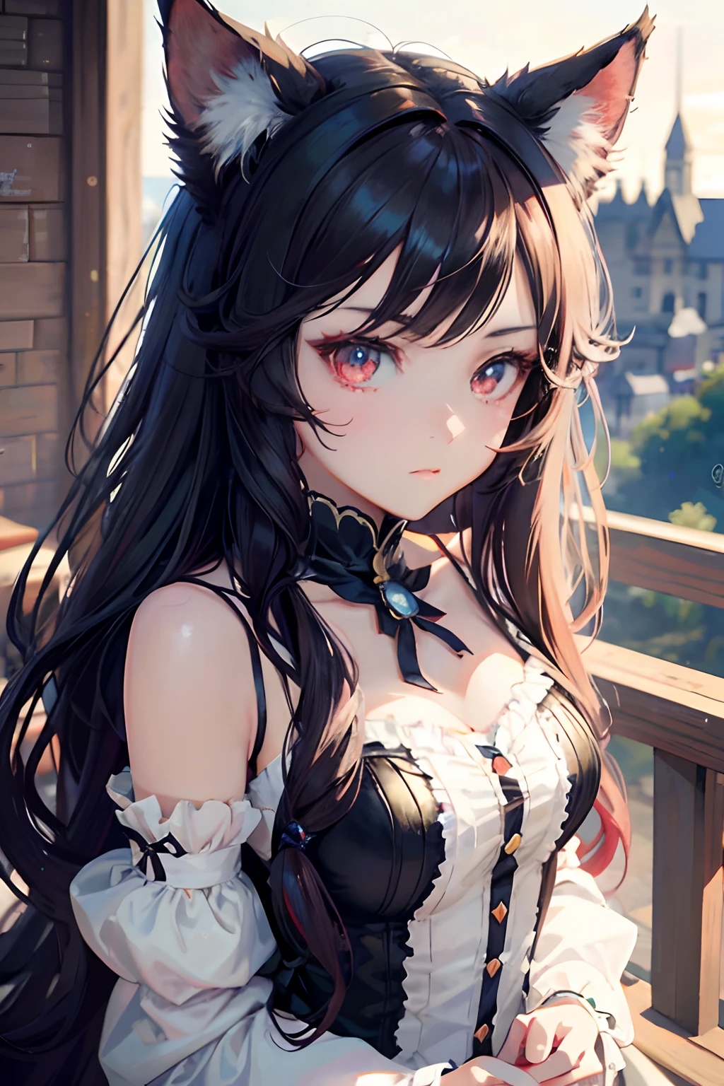 anime girl with long black hair wearing a cat ears and a corset and red ayes, beautiful anime girl, attractive anime girl, stunning anime face portrait, seductive anime girl, beautiful anime face, pretty anime girl, anime girl cosplay, beautiful anime woman, beautiful anime style, beautiful anime portrait, anime girl, beautiful alluring anime woman, beautiful anime catgirl, realistic young anime girl