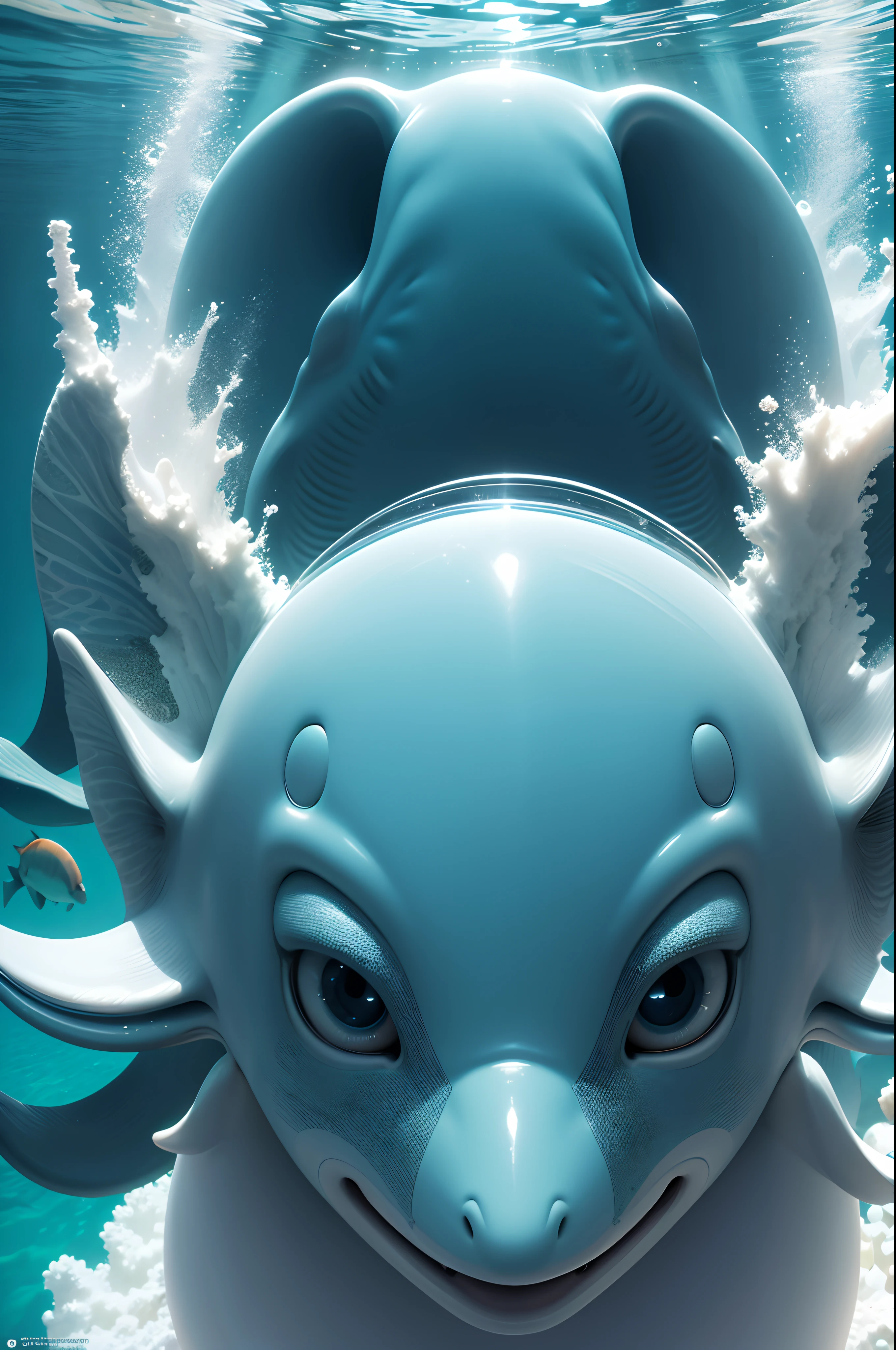 dolphins:Clear HD images of the underwater world,Cute dolphins,Filled with colorful fish,Intricate coral morphology and fascinating details of underwater ecosystems,ultra-realistic realism,color field printing,high detal,UHD,anatomy correct,Cinematic lighting 4D quality