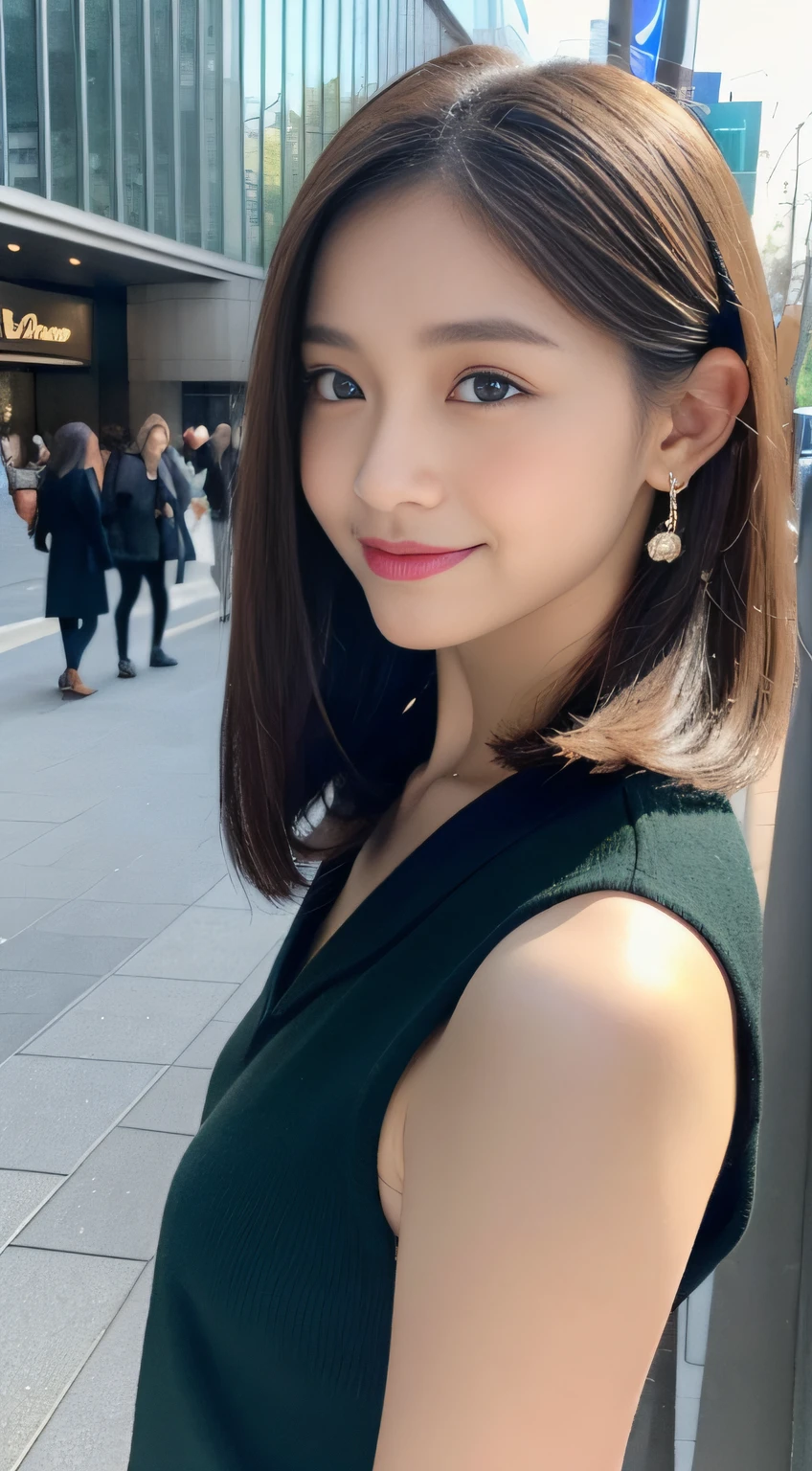 (((32K,very high res, high detailing, highly accurate,Masterpiece Girl 1))),Raw photo & realistic atmosphere,beautiful dark blue eyes,Detailed mouth,Glossy lips,Detailed eyebrows,Soft white skin that shines with every detail,,Eyes drawn in detail、Very beautiful eyes with azure eyes,Detailed lips、Very beautiful face,Very well-formed face、Lifelike face,shiny beautiful lips,Beautiful eyebrows,Infinite reality,Best design,(Insanely cute Japan ,Healthy style,Beautifully shaped breasts,Very cute beautiful girl,Little Girl:1.5)al Makeup,Japanese ido,Korean Idols,Young sensual idol,Moist eyes,Dark beautiful eyes,Beautiful butt,beauty legs,,camel's foot,,Skinny Fingers,Detailed elongated legs:1.3),超A high resolution、,Natural and realistic face,Back lighting,Pure eyes are too cute,(((photorealisim,Photograph the whole body))),,Reality Live Action,(Fashionable earrings,,a necklace,A bracelet,gyuru,Glossy nail art:1.6),(Dark green schoolgirl cosplay fashion,Overexposed fashion,Slit skirt,Calm and fashionable 19 Old Loli Girl,light brown hair,t-cut,独奏,,little smiling,full body Esbian,Show full-body fashion,Sit up,Light makeup,Very beautiful back and buttocks,beautiful thigh,Leaning forward,Upper body close-up,From directly above,Shot from the air:1.7),Night in Shibuya