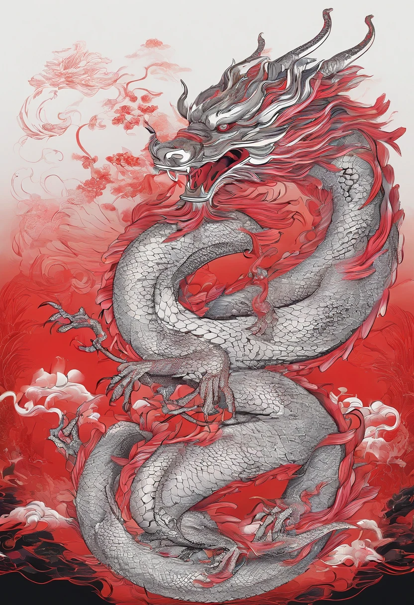 (monochrome grayscale:1.3) china dragon, watercolor sketch artstyle, sketch artstyle Colored vegetation colorful flowers colorful eyes flowers moss, tree branches, illustration, watercolor sketch, (best quality), intricate detailed, china architecture <lora:Haute_CoutureXL:0,8> Haute_CoutureXL (Red hieroglyphs around the edge:1.3)