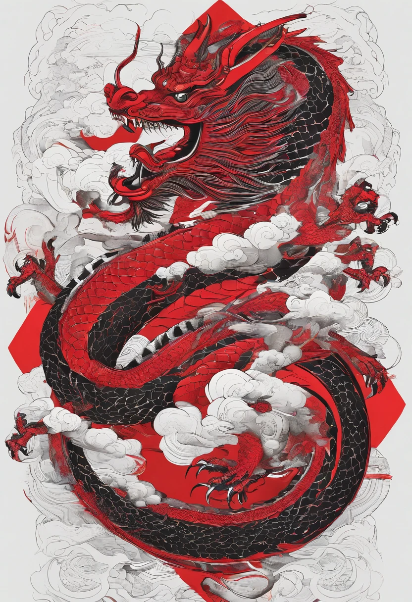 chinesedragon，Traditional Chinese culture，levitating，meander，Red tone，with black background，Splash ink，3D，tmasterpiece，4K