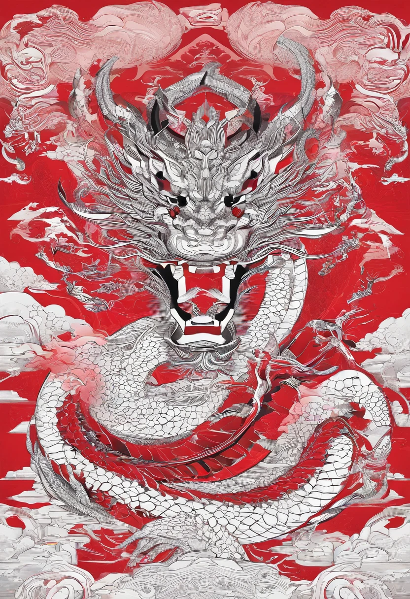 chinesedragon，Traditional Chinese culture，levitating，meander，Red tone，with black background，Splash ink，3D，tmasterpiece，4K