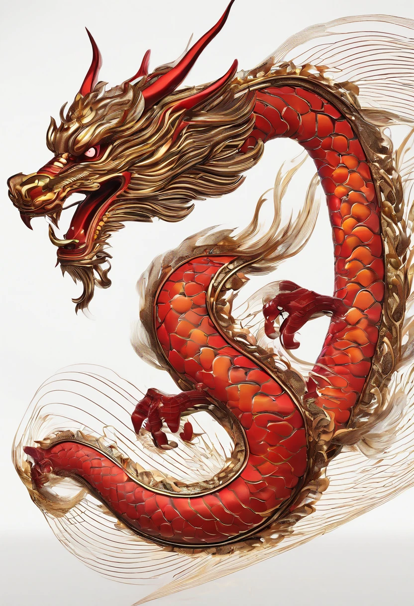 chinesedragon,Traditional Chinese culture,levitating,meander,Golden-bodied scales,Red tone,with black background,Splash ink,3D,tmasterpiece,4K