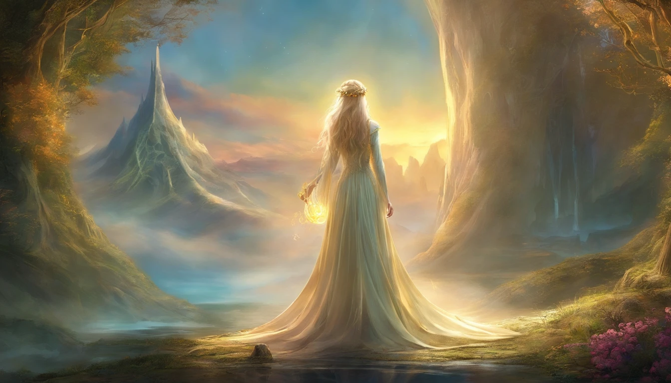 Tire uma foto de Galadriel, de corpo inteiro, With the setting of Lord of the Rings