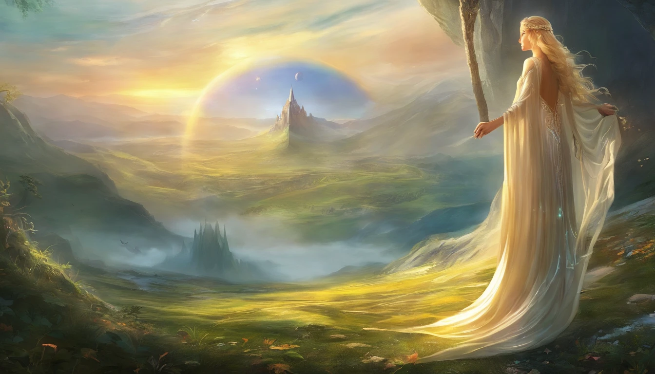 Tire uma foto de Galadriel, de corpo inteiro, With the setting of Lord of the Rings