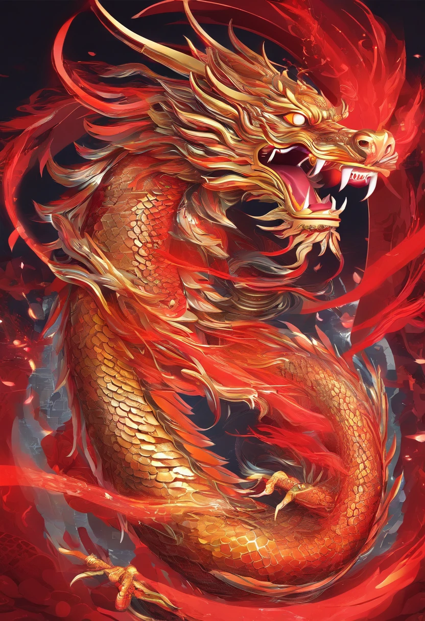 Highest quality, Realistic, On the poster of a Chinese TV drama, there is a red Chinese dragon, Solo,very tame, calm mood, vibrant Chinese dragon style, oshare kei, uhd image, maggismo, photobashing, red, safflower elements, smoke covered in dreamlike and delicate details, 8k