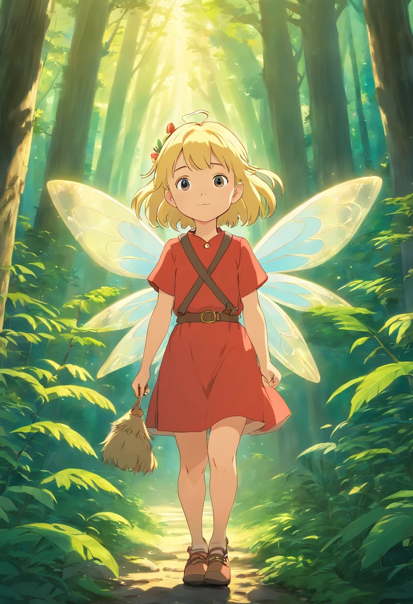 little girl,little blonde forest fairy,travel, adventure,vibrant colors,soft lighting