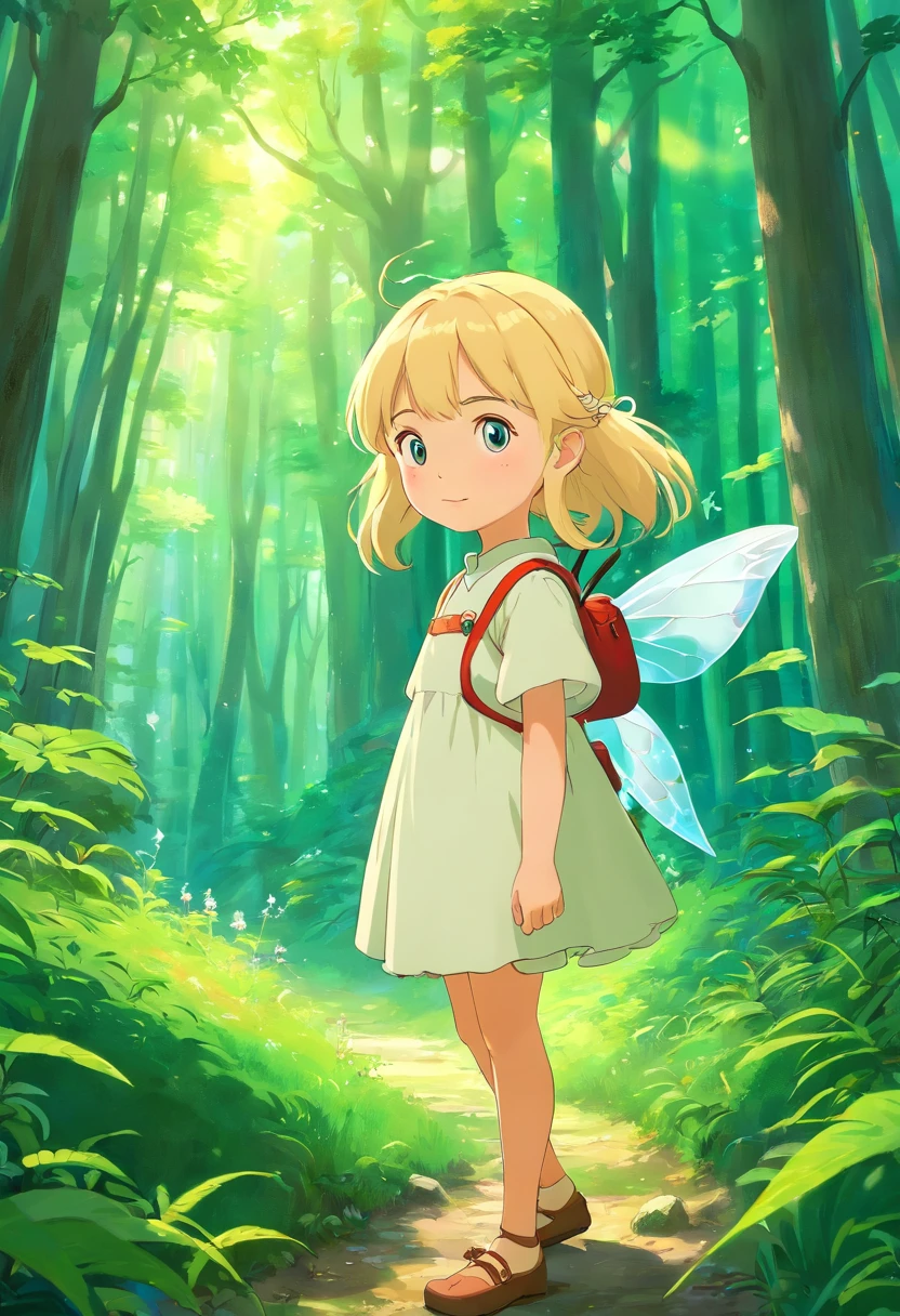 girl,littlee forest fairy,travel, adventure,vibrant colors,soft lighting