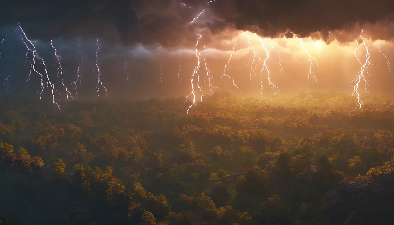 (best quality,4k,8k,highres,masterpiece:1.2),ultra-detailed,(realistic,photorealistic,photo-realistic:1.37),dramatic lighting storm,(powerful, intense) 3D effect, vibrant colors, lightning bolts, dark clouds, (dynamic, electrifying) atmosphere, (striking, dramatic) contrast, rain pouring down, (impressive, awe-inspiring) thunder, (crackling, energy-filled) storm, (majestic, powerful) nature, (intense, dramatic) shadows, (captivating, mesmerizing) visual effects.