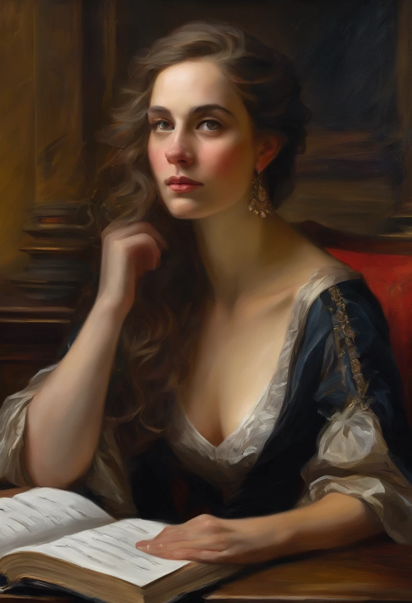 A girl in a courtroom,beautiful detailed eyes,beautiful detailed lips,extremely detailed eyes and face,longeyelashes,black robe,serious expression,confident posture,powerful presence,wooden gavel,law books on the desk,legal documents scattered around,the judge's chair,well-decorated courtroom,lots of natural light,best quality,4k,8k,highres,masterpiece:1.2,ultra-detailed,realistic,photorealistic:1.37,professional,vivid colors,bokeh,legal drama,portrait,stately colors,dramatic lighting.