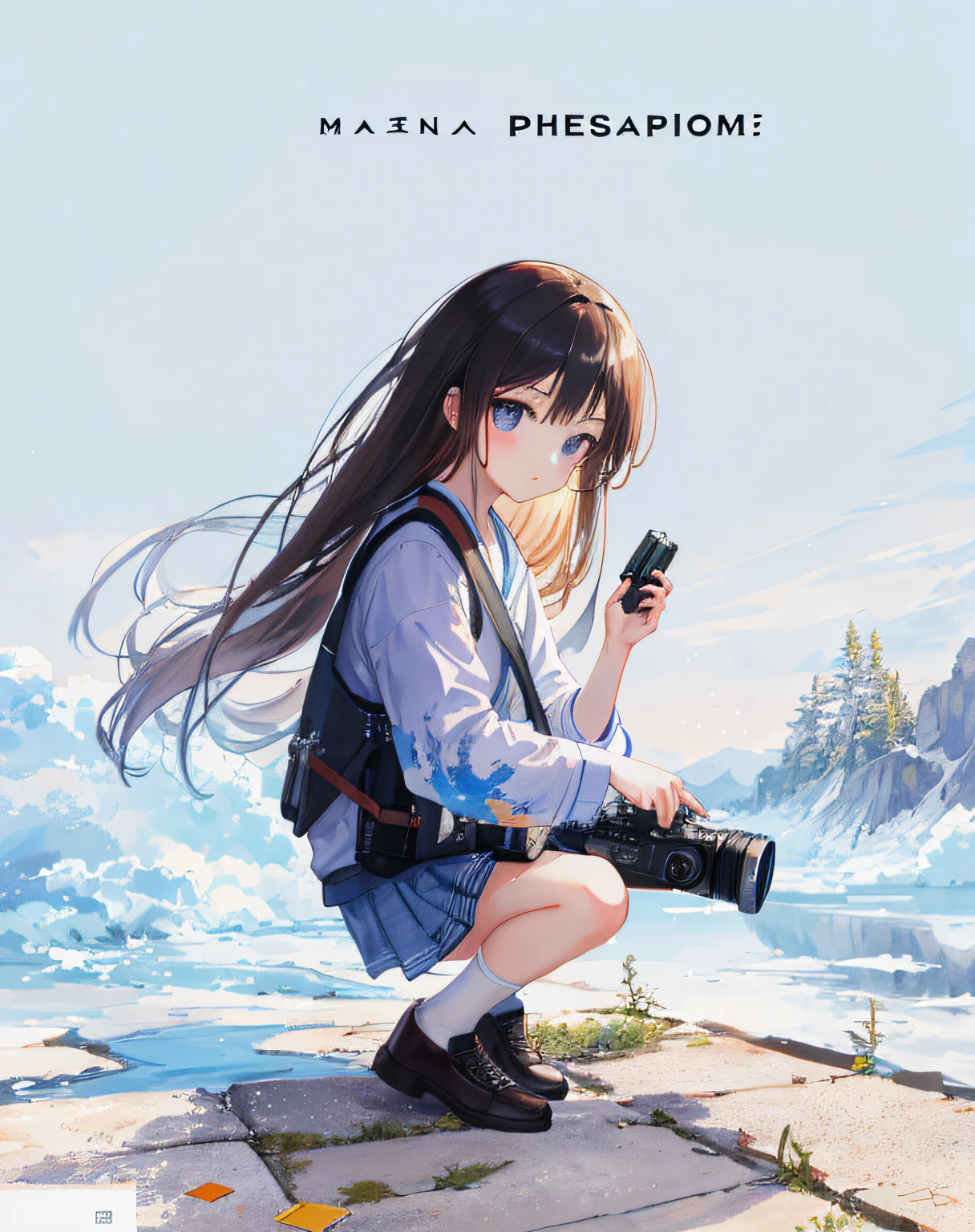 (Realistic painting style:1.0), masterpiece, best quality, absurdres, comic, illustration,
1girl, long hair, cute girl, young and cute girl, korean girl,
A girl with a camera, A female photographer,