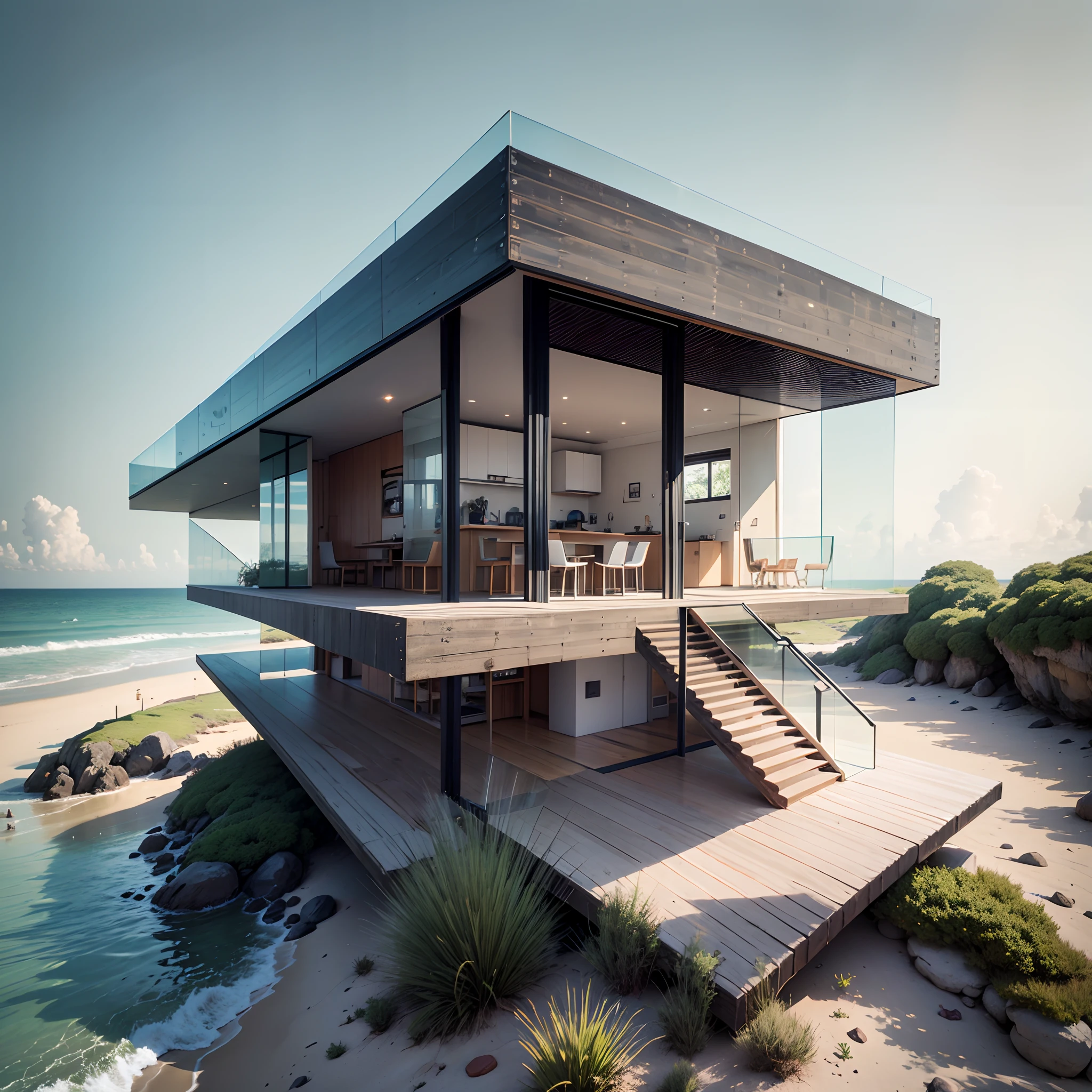 Futuristic house on the edge of the beach --auto --s2