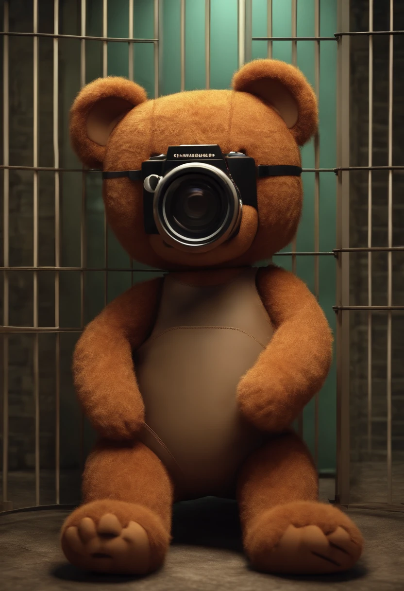 3D cartoon teddy bear taking picture of 4K American inmate